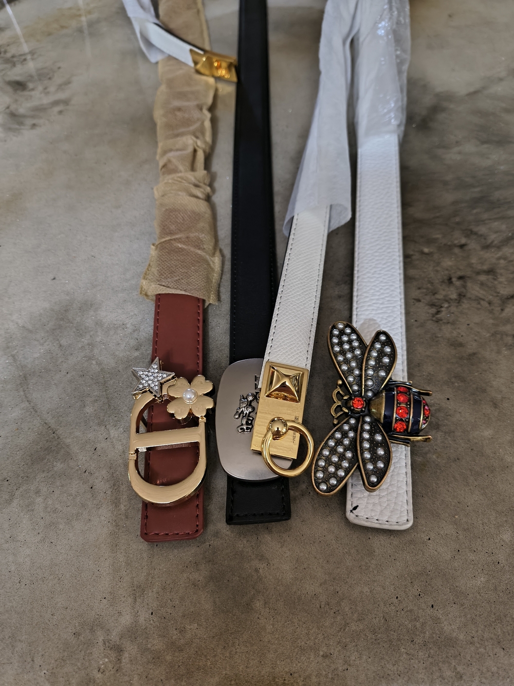 Women's 4 Belt Lot Decorative Belts - Red, Black, White